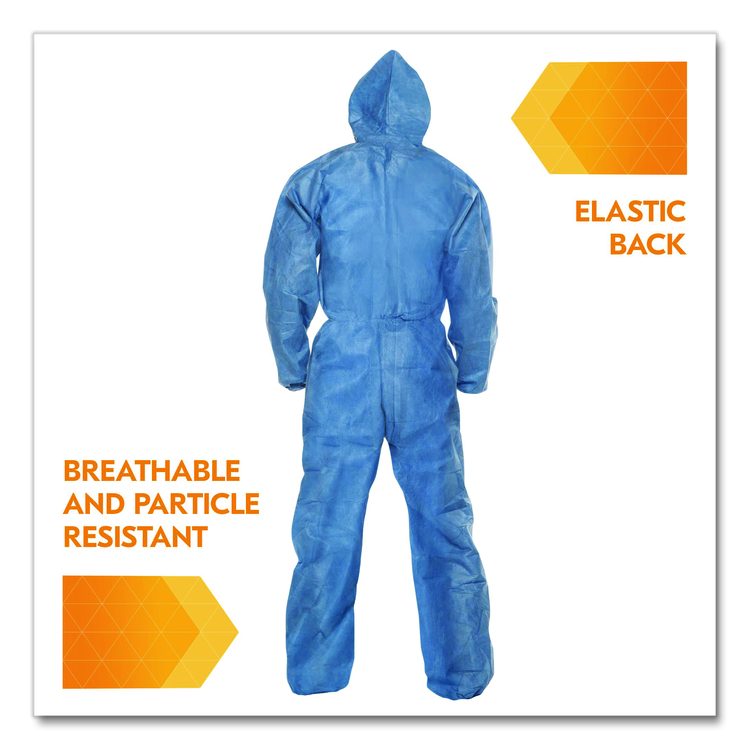 A20 Breathable Particle Protection Coveralls, Zip Front, Hood, Elastic Back, Wrists, Ankles, 3X-Large, Blue, 20/Carton
