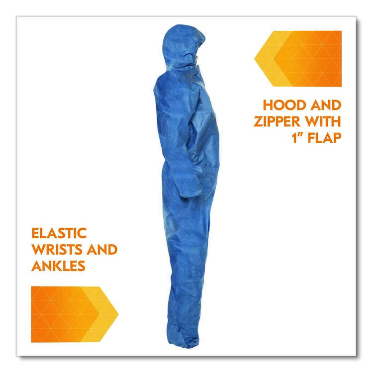A20 Breathable Particle Protection Coveralls, Zip Front, Hood, Elastic Back, Wrists, Ankles, 3X-Large, Blue, 20/Carton