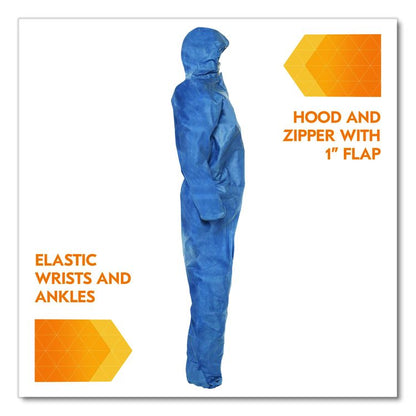 A20 Breathable Particle Protection Coveralls, Zip Front, Hood, Elastic Back, Wrists, Ankles, 3X-Large, Blue, 20/Carton