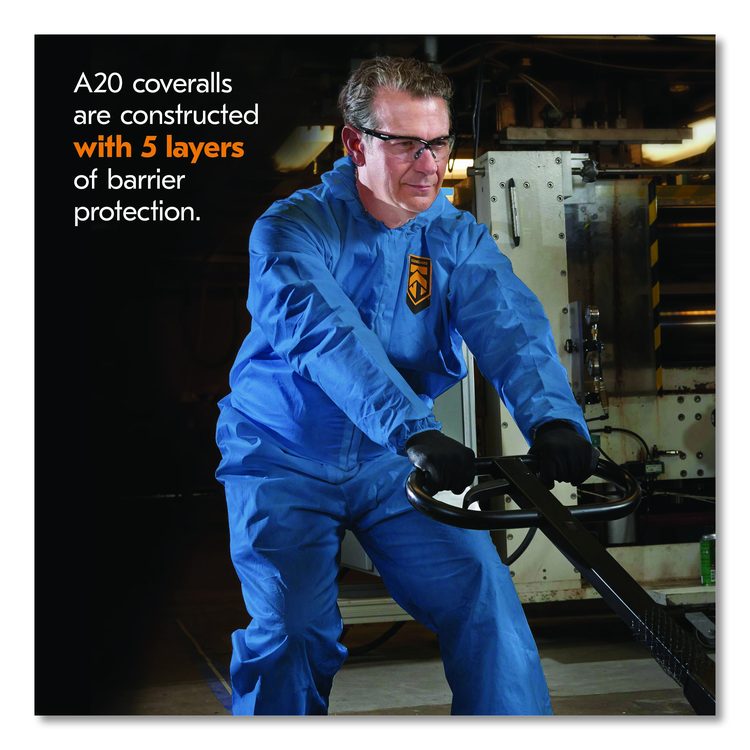 A20 Breathable Particle Protection Coveralls, Zip Front, Hood, Elastic Back, Wrists, Ankles, 3X-Large, Blue, 20/Carton