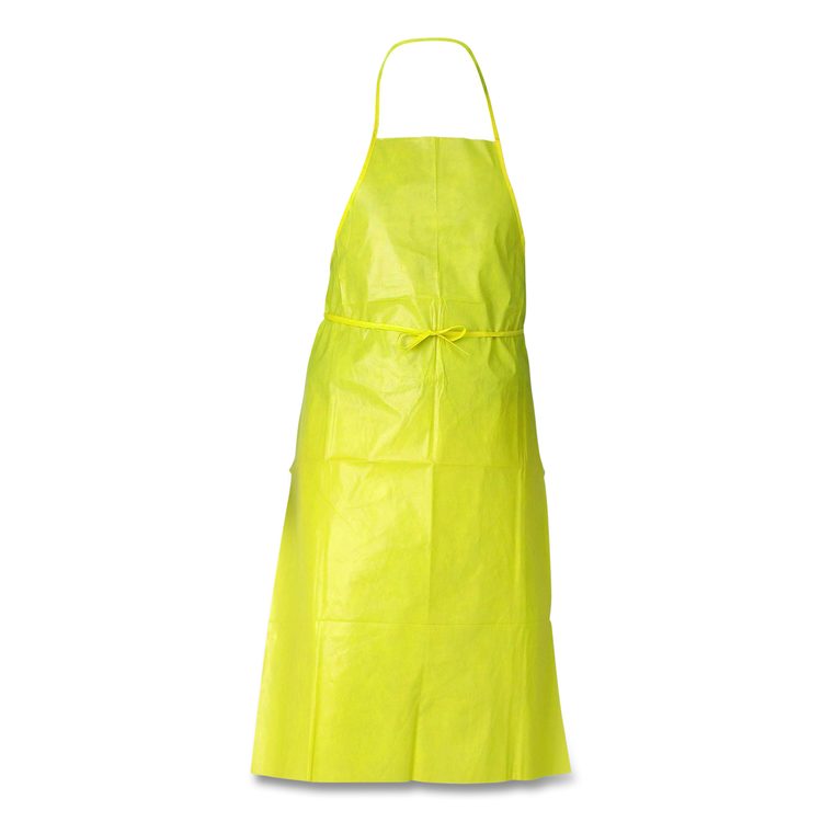 A70 Chemical Spray Protection Aprons, Polyethylene-Coated Fabric, One Size Fits Most, Yellow, 100/Carton