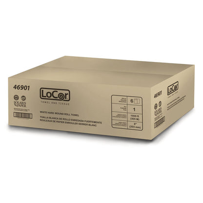 Hard Wound Roll Towel, 1-Ply, 8" x 1,000 ft, White, 6 Rolls/Carton