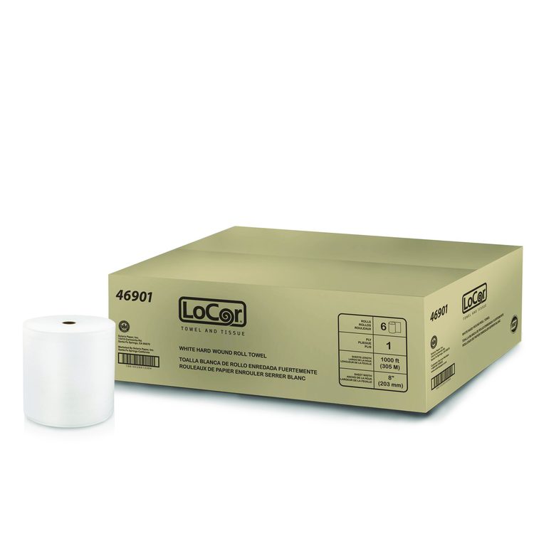 Hard Wound Roll Towel, 1-Ply, 8" x 1,000 ft, White, 6 Rolls/Carton