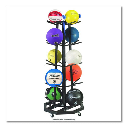 Deluxe Five-Row Mobile Medicine Ball Rack, Metal, 198 lb Capacity, 25" x 25" x 56", Black
