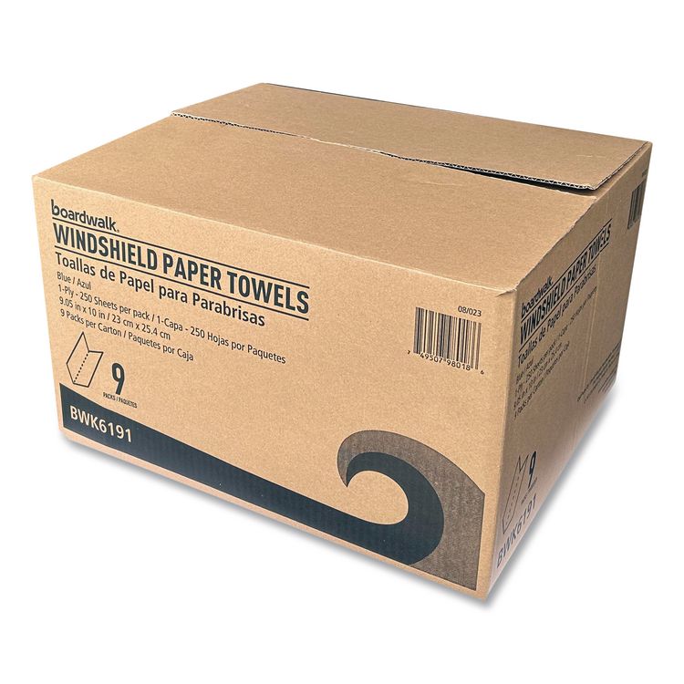 Windshield Paper Towels, 9.05 x 10, Blue, 250/Pack, 9 Packs/Carton