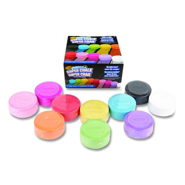Super Chalk, 1" x 2.8" Diameter, 10 Assorted Colors, 10 Pucks/Box