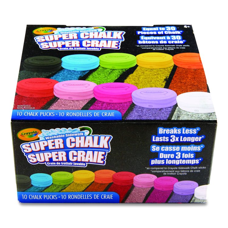 Super Chalk, 1" x 2.8" Diameter, 10 Assorted Colors, 10 Pucks/Box