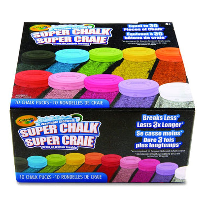 Super Chalk, 1" x 2.8" Diameter, 10 Assorted Colors, 10 Pucks/Box