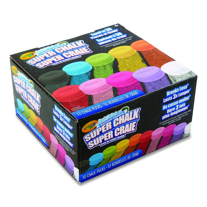 Super Chalk, 1" x 2.8" Diameter, 10 Assorted Colors, 10 Pucks/Box