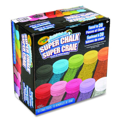 Super Chalk, 1" x 2.8" Diameter, 10 Assorted Colors, 10 Pucks/Box