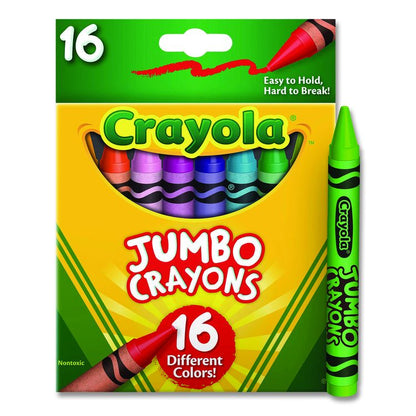 Jumbo Crayola Crayons, Jumbo Size, 0.56" x 5", 16 Assorted Colors, 16/Box