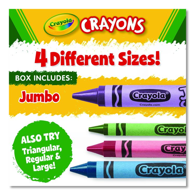 Jumbo Crayola Crayons, Jumbo Size, 0.56" x 5", 16 Assorted Colors, 16/Box