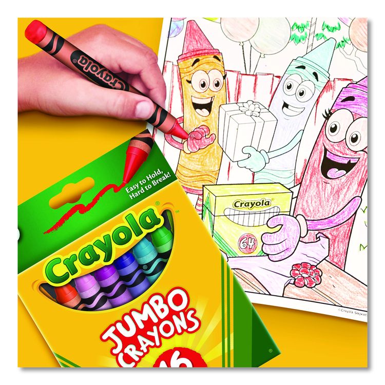 Jumbo Crayola Crayons, Jumbo Size, 0.56" x 5", 16 Assorted Colors, 16/Box