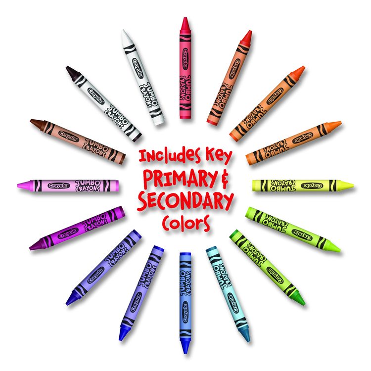 Jumbo Crayola Crayons, Jumbo Size, 0.56" x 5", 16 Assorted Colors, 16/Box