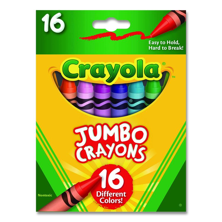 Jumbo Crayola Crayons, Jumbo Size, 0.56" x 5", 16 Assorted Colors, 16/Box