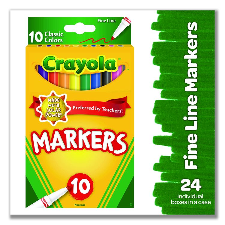 Non-Washable Marker, Fine Bullet Tip, Assorted Classic Colors, 10/Pack