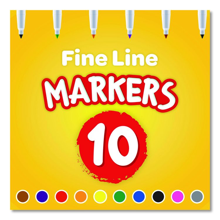Non-Washable Marker, Fine Bullet Tip, Assorted Classic Colors, 10/Pack