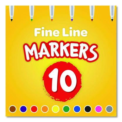 Non-Washable Marker, Fine Bullet Tip, Assorted Classic Colors, 10/Pack