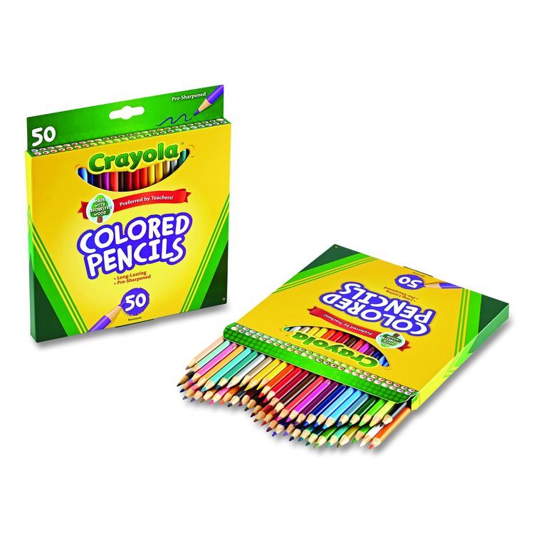 Long-Length Colored Pencil Set, 3.3 mm, 2B, Assorted Lead and Barrel Colors, 50/Box