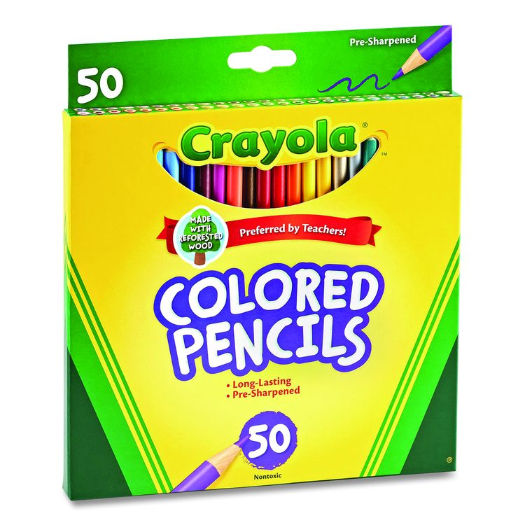 Long-Length Colored Pencil Set, 3.3 mm, 2B, Assorted Lead and Barrel Colors, 50/Box