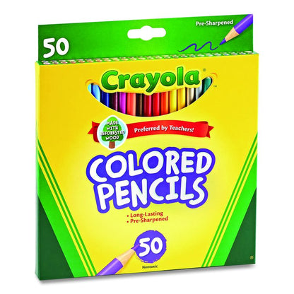 Long-Length Colored Pencil Set, 3.3 mm, 2B, Assorted Lead and Barrel Colors, 50/Box