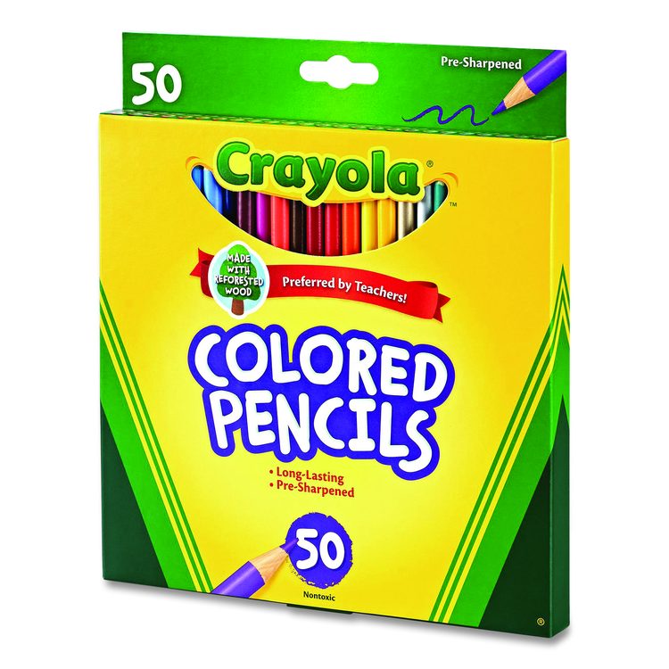 Long-Length Colored Pencil Set, 3.3 mm, 2B, Assorted Lead and Barrel Colors, 50/Box