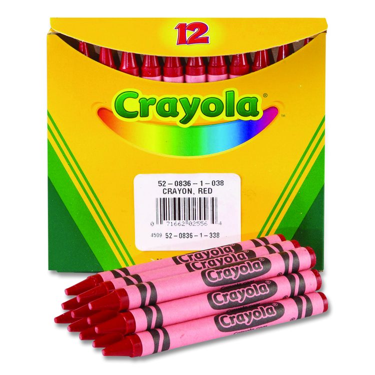 Bulk Crayons, Regular Size, 0.31" x 3.63", Red, 12/Box