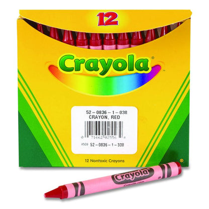 Bulk Crayons, Regular Size, 0.31" x 3.63", Red, 12/Box