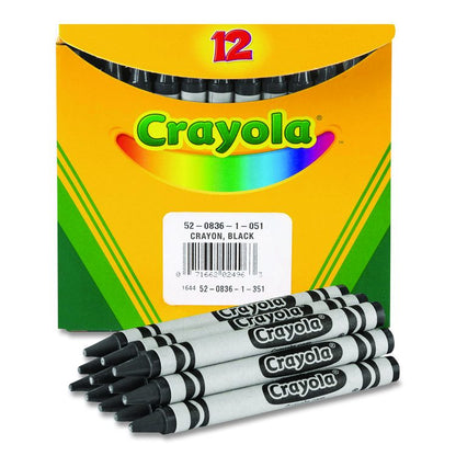 Bulk Crayons, Regular Size, 0.31" x 3.63", Black, 12/Box