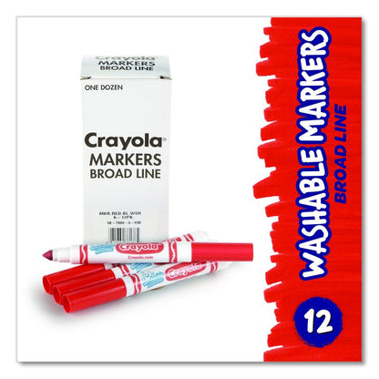 Broad Line Washable Markers, Broad Bullet Tip, Red, 12/Box