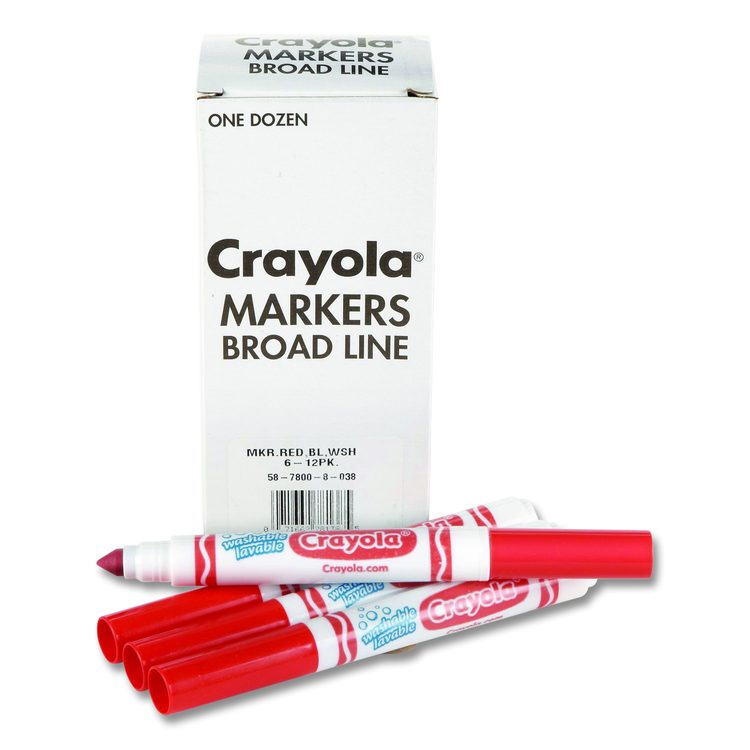 Broad Line Washable Markers, Broad Bullet Tip, Red, 12/Box