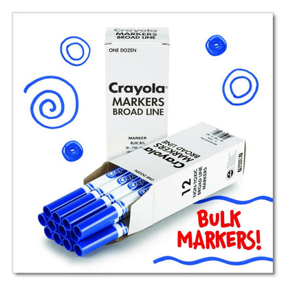 Broad Line Washable Markers, Broad Bullet Tip, Blue, 12/Box