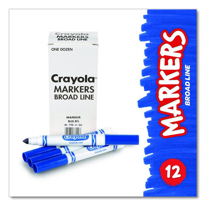 Broad Line Washable Markers, Broad Bullet Tip, Blue, 12/Box