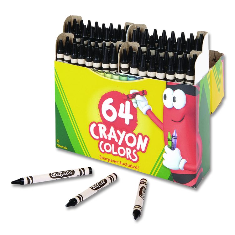 Bulk Crayons, Regular Size, 0.31" x 3.63", Black, 12/Box