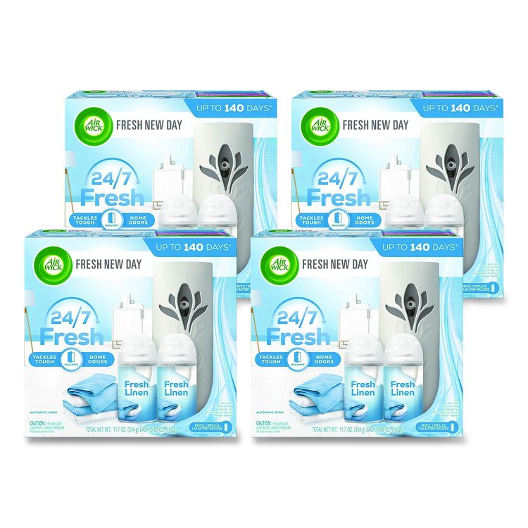 Freshmatic Ultra Automatic Starter Kit, Gadget/(2) 5.89 oz Fresh Linen Refills/AA Battery, 4 Kits/Carton