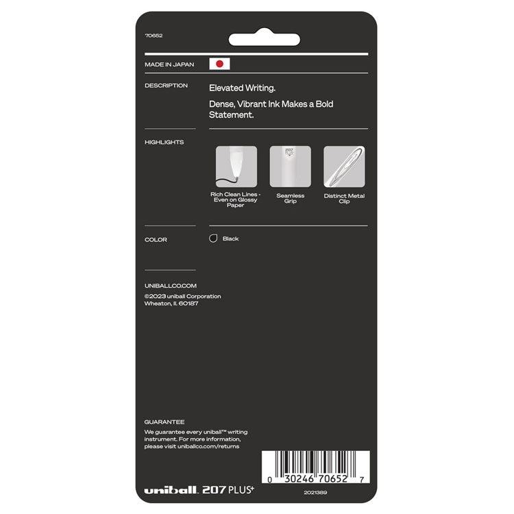 207 Plus+ Gel Pen, Retractable, Medium 0.7 mm, Black Ink, White Barrel, 4/Pack