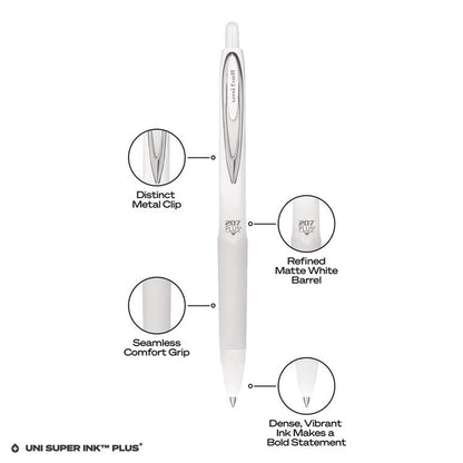 207 Plus+ Gel Pen, Retractable, Medium 0.7 mm, Black Ink, White Barrel, 4/Pack