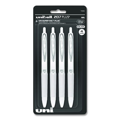 207 Plus+ Gel Pen, Retractable, Medium 0.7 mm, Black Ink, White Barrel, 4/Pack