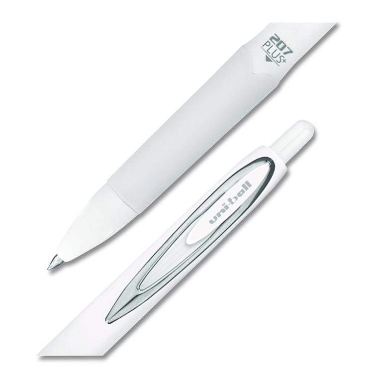207 Plus+ Gel Pen, Retractable, Medium 0.7 mm, Black Ink, White Barrel, Dozen
