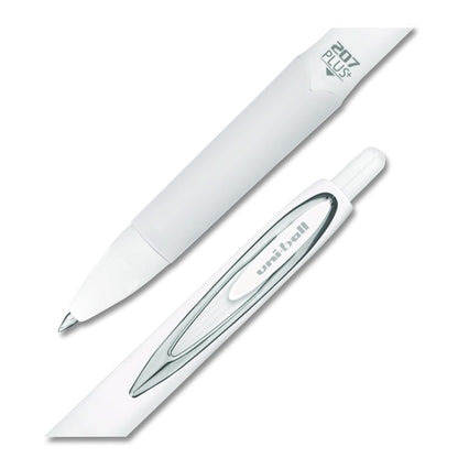 207 Plus+ Gel Pen, Retractable, Medium 0.7 mm, Black Ink, White Barrel, Dozen