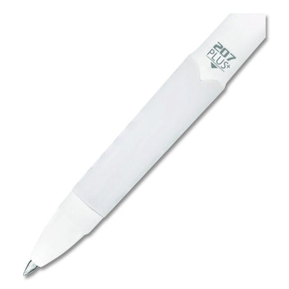 207 Plus+ Gel Pen, Retractable, Medium 0.7 mm, Black Ink, White Barrel, Dozen