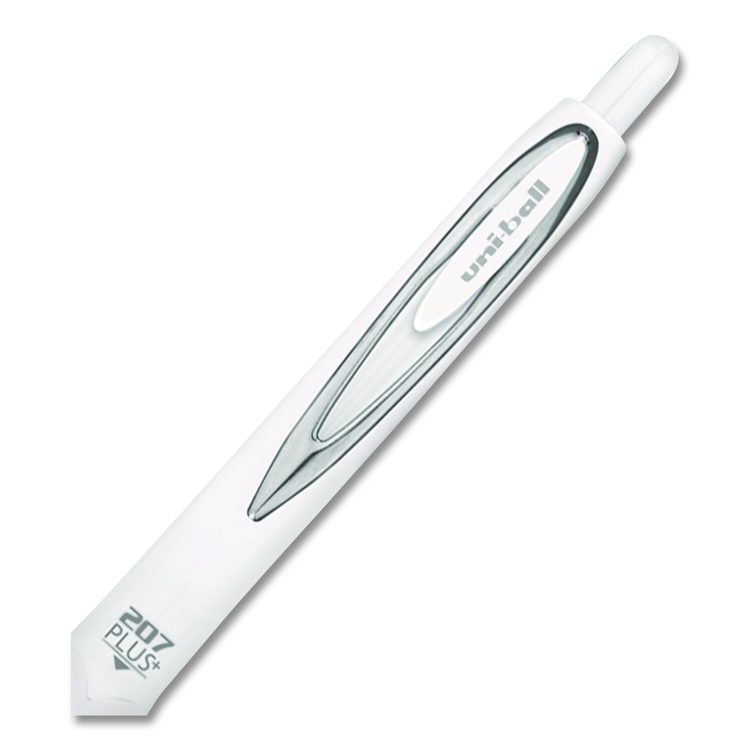 207 Plus+ Gel Pen, Retractable, Medium 0.7 mm, Black Ink, White Barrel, Dozen