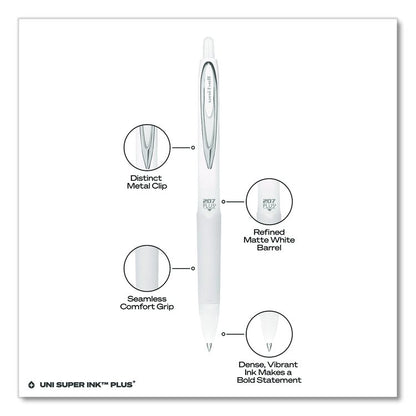 207 Plus+ Gel Pen, Retractable, Medium 0.7 mm, Black Ink, White Barrel, Dozen