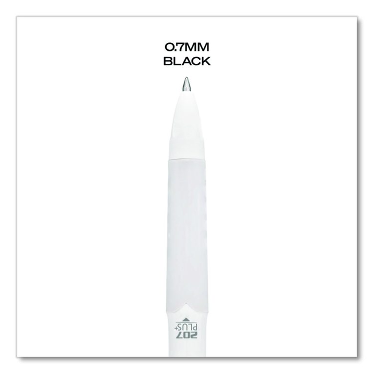 207 Plus+ Gel Pen, Retractable, Medium 0.7 mm, Black Ink, White Barrel, Dozen