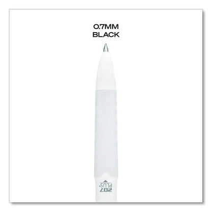 207 Plus+ Gel Pen, Retractable, Medium 0.7 mm, Black Ink, White Barrel, Dozen