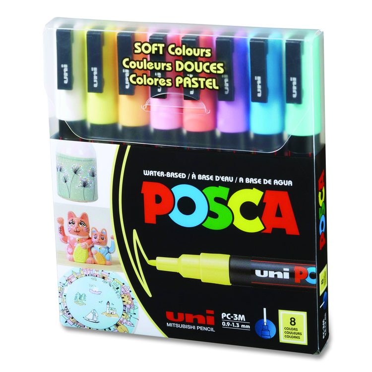Water-Based Paint Markers, Fine Bullet Tip, 0.9 mm/1.3 mm, Assorted Colors, 8/Set