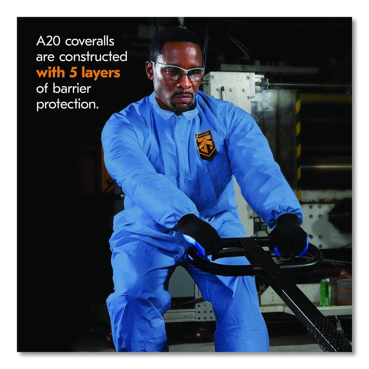 A20 Breathable Particle Protection Coveralls, Zip Front, Elastic Back, Wrists, Ankles, 3X-Large, Blue, 20/Carton