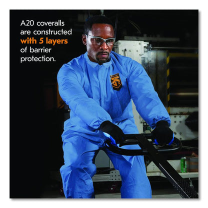 A20 Breathable Particle Protection Coveralls, Zip Front, Elastic Back, Wrists, Ankles, 3X-Large, Blue, 20/Carton
