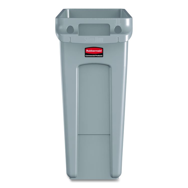 Slim Jim Waste Container with Handles, 16 gal, Plastic, Light Gray