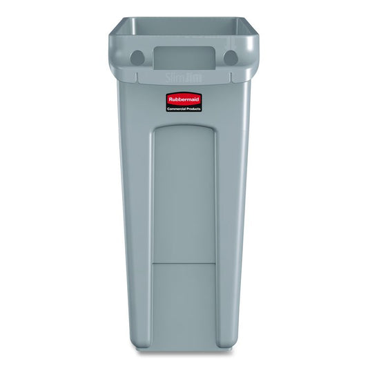 Slim Jim Waste Container with Handles, 16 gal, Plastic, Light Gray